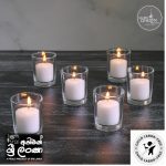 Gold Smoke - Votive Candles Unscented 2" W- 1.5" H  with Glass Holder Set of 12 - Yellow (glass and candle) (සුවඳ නැති ඉටිපන්දම් 2" W- 1.5" H වීදුරු රඳවන කට්ටලයක් සහිත 12 -  කහ වර්ණය (වීදුරු සහ ඉටිපන්දම)) - Image 4