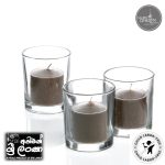 Gold Smoke - Votive Candles Unscented 2" W- 1.5" H  with Glass Holder Set of 12 - Brown (glass and candle) (සුවඳ නැති ඉටිපන්දම් 2" W- 1.5" H වීදුරු රඳවන කට්ටලයක් සහිත 12 -  දුඹුරු වර්ණය (වීදුරු සහ ඉටිපන්දම))