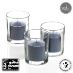 Gold Smoke - Votive Candles Unscented 2" W- 1.5" H  with Glass Holder Set of 12 - Navy Blue (glass and candle) (සුවඳ නැති ඉටිපන්දම් 2" W- 1.5" H වීදුරු රඳවන කට්ටලයක් සහිත 12 -  Navy Blue වර්ණය (වීදුරු සහ ඉටිපන්දම))