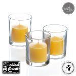 Gold Smoke - Votive Candles Unscented 2" W- 1.5" H  with Glass Holder Set of 12 - Yellow (glass and candle) (සුවඳ නැති ඉටිපන්දම් 2" W- 1.5" H වීදුරු රඳවන කට්ටලයක් සහිත 12 -  කහ වර්ණය (වීදුරු සහ ඉටිපන්දම))