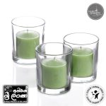 Gold Smoke - Votive Candles Unscented 2" W- 1.5" H  with Glass Holder Set of 12 -Light Green (glass and candle) (සුවඳ නැති ඉටිපන්දම් 2" W- 1.5" H වීදුරු රඳවන කට්ටලයක් සහිත 12 - ලා කොළ වර්ණය (වීදුරු සහ ඉටිපන්දම))