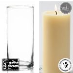 Gold Smoke Glass Candle Holder (Apoxy Base) 6.5" with 2"x5.5" Candles - Budget Pack - Ivory