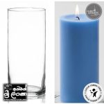 Gold Smoke Glass Candle Holder (Apoxy Base) 6.5" with 2"x5.5" Candles - Budget Pack - Light Blue